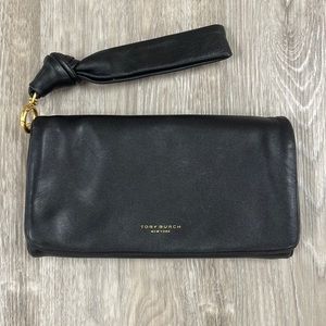 Black Leather Tory Burch Wristlet Large Wallet
